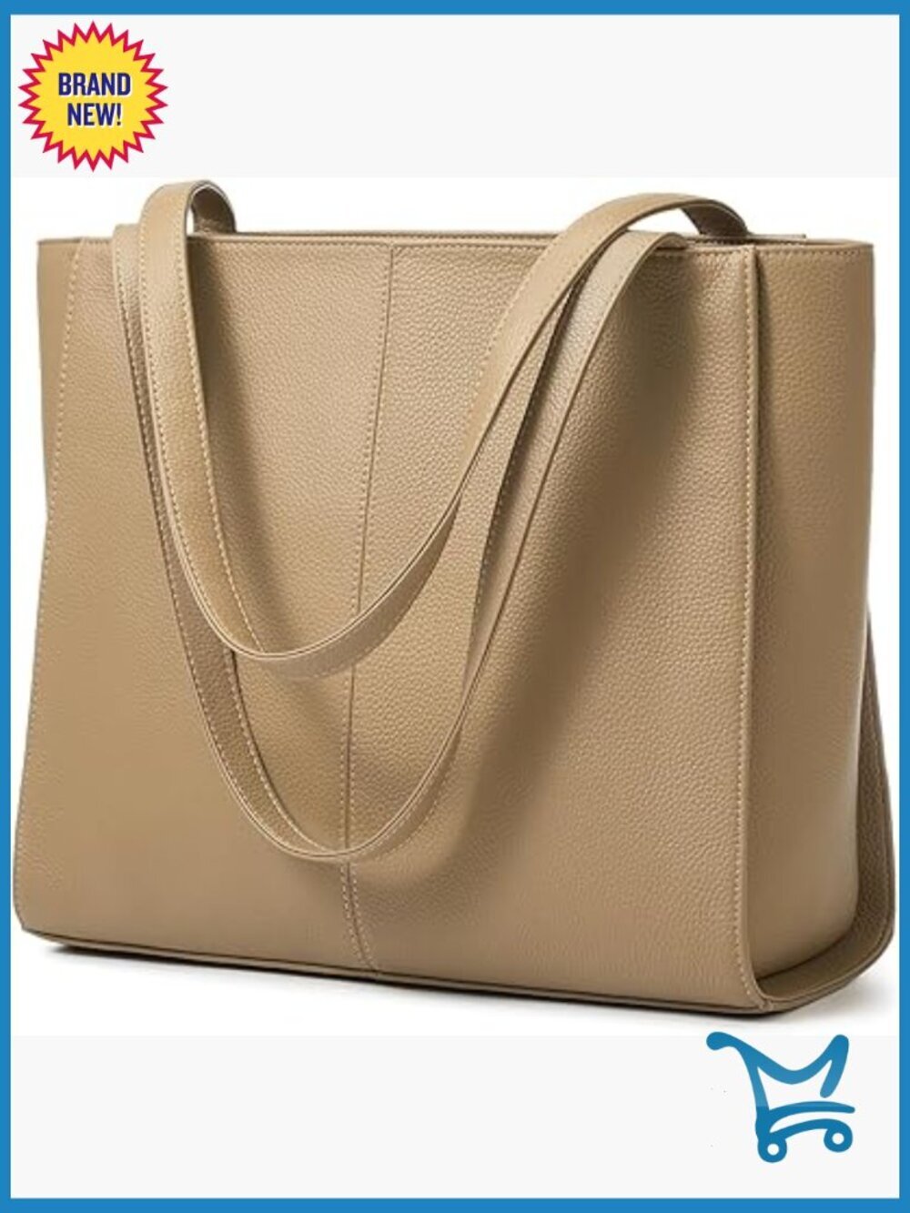 Large Genuine Leather Tote Bag with Laptop Compartment & Anti-Theft